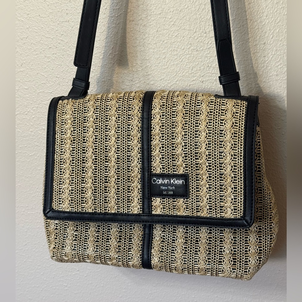 Calvin Klein Woven Black and Tan Crossbody Bag